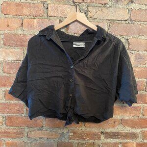 Urban Outfitters Linen Cropped Tie Front Top
